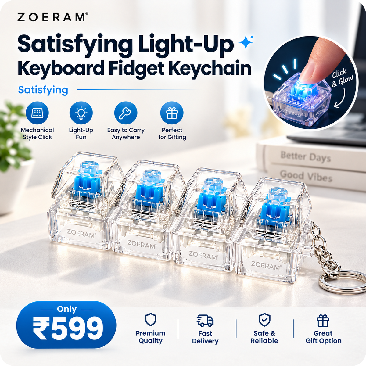 Satisfying Light-Up Keyboard Fidget Keychain ✨